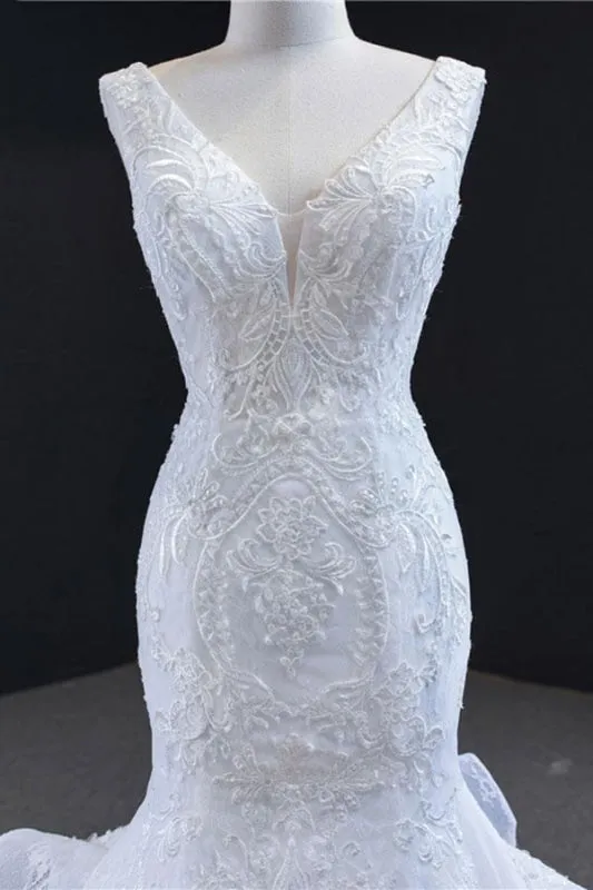 Graceful Lace-up Appliqes Mermaid Wedding Dress