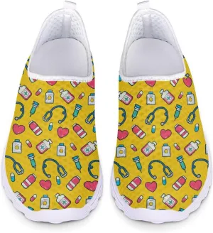 Gradient Medical Nurse Shoes for Womens Breathable Running Shoes Mesh Comfortable Walking Tennis Shoes Slip On Flats Loafers