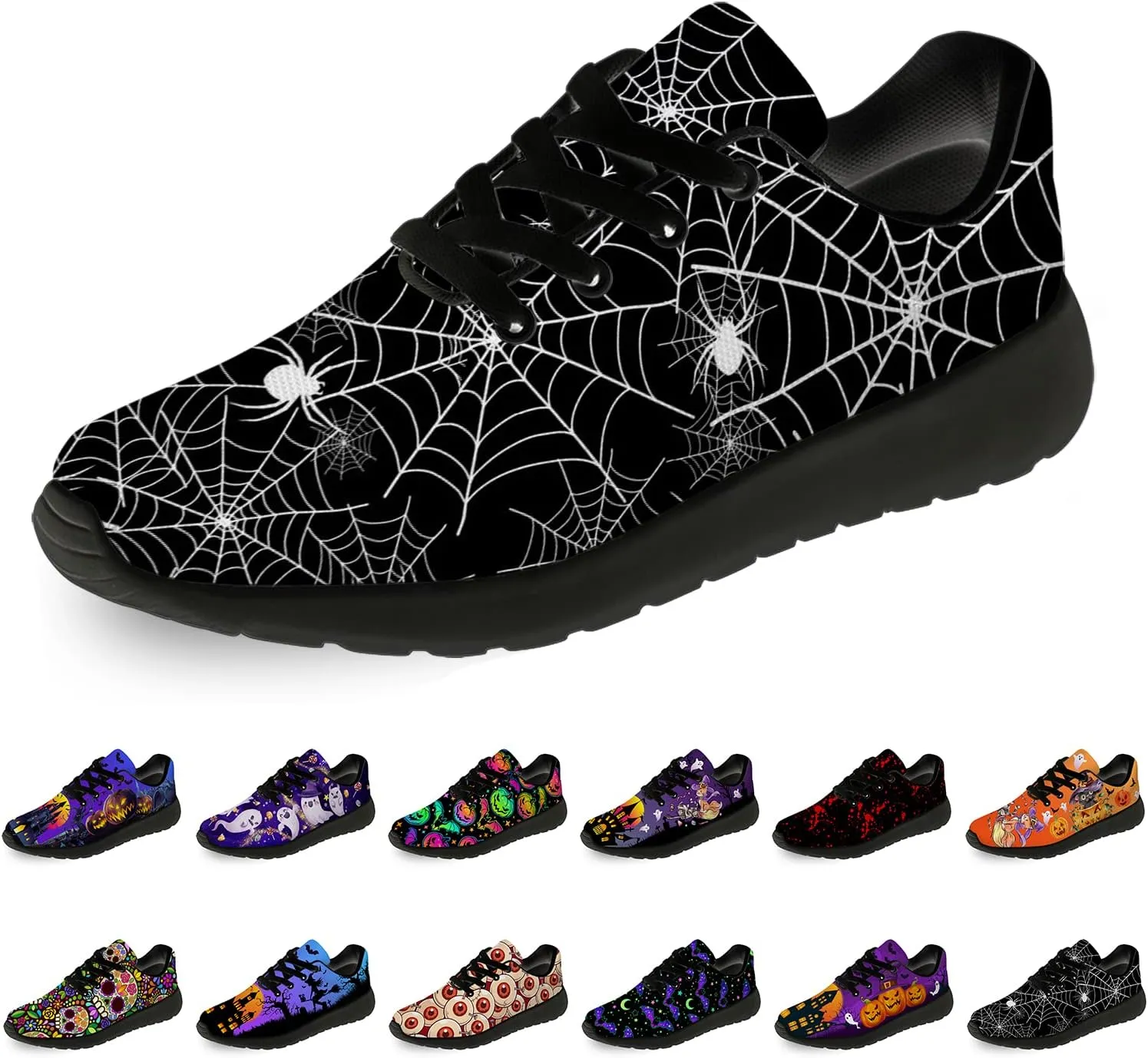 Halloween Shoes for Women Men Running Shoes Walking Tennis Sneakers Pumpkin Ghost Bat Shoes Gifts for Boy Girl