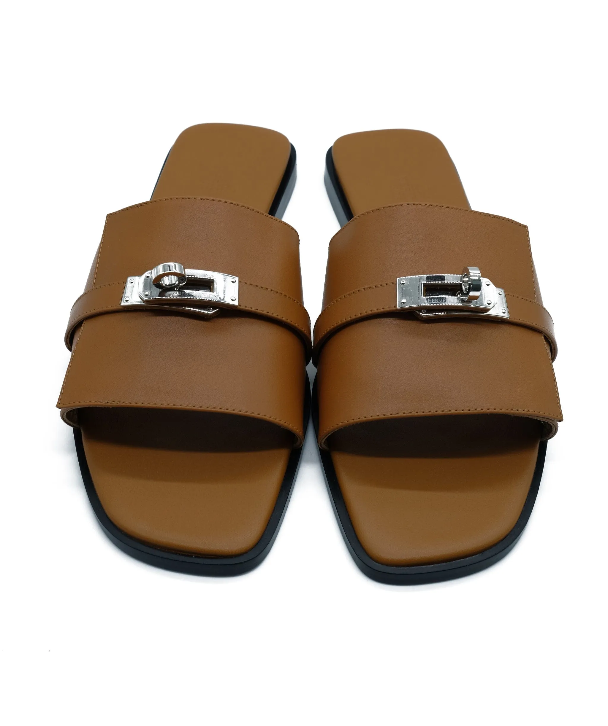 Hermes Kelly Lock Sandals Tan 42 REC1180