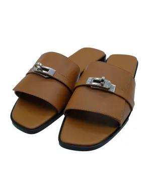 Hermes Kelly Lock Sandals Tan 42 REC1180