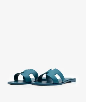 Hermes Oran Sandals Blue Velvet 38.5 - 01DUB101