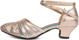 HROYL Women Latin Dance Shoes Closed Toe Salsa Ballroom Practice Heels Party Shoes,Model DYN302