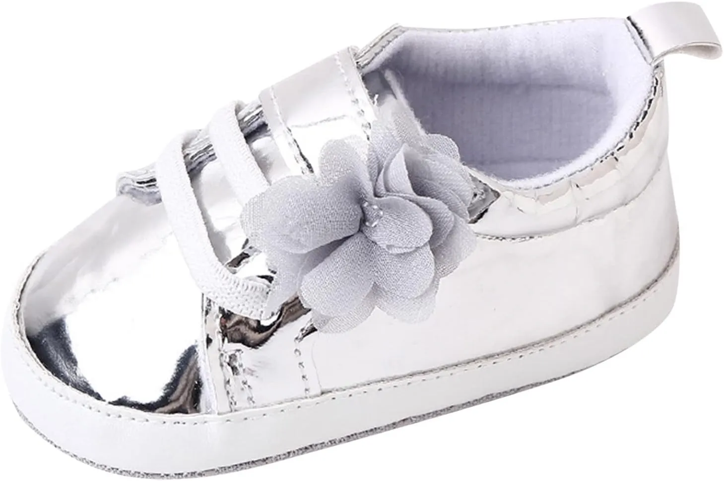 Infant Baby Girls Flower PU Leather Sneakers Toddler Solid Color Soft Sole Anti-Slip Shiny Strap Ankle Dress Shoes