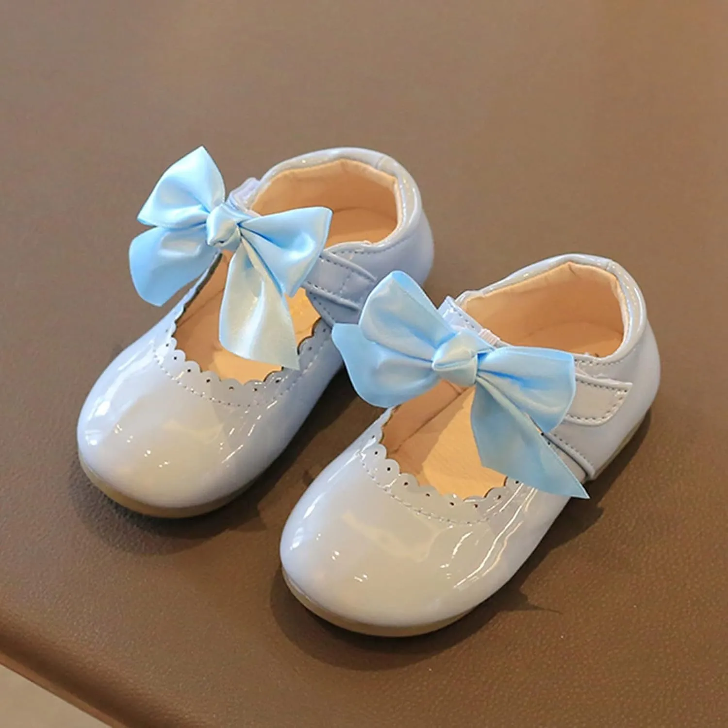 Infant Girls Wedding Dress Shoes Bow Ballet Mary Jane lats Newborn First Rain Boots for Girls Size 13 Or 1