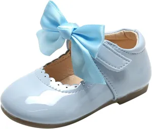 Infant Girls Wedding Dress Shoes Bow Ballet Mary Jane lats Newborn First Rain Boots for Girls Size 13 Or 1