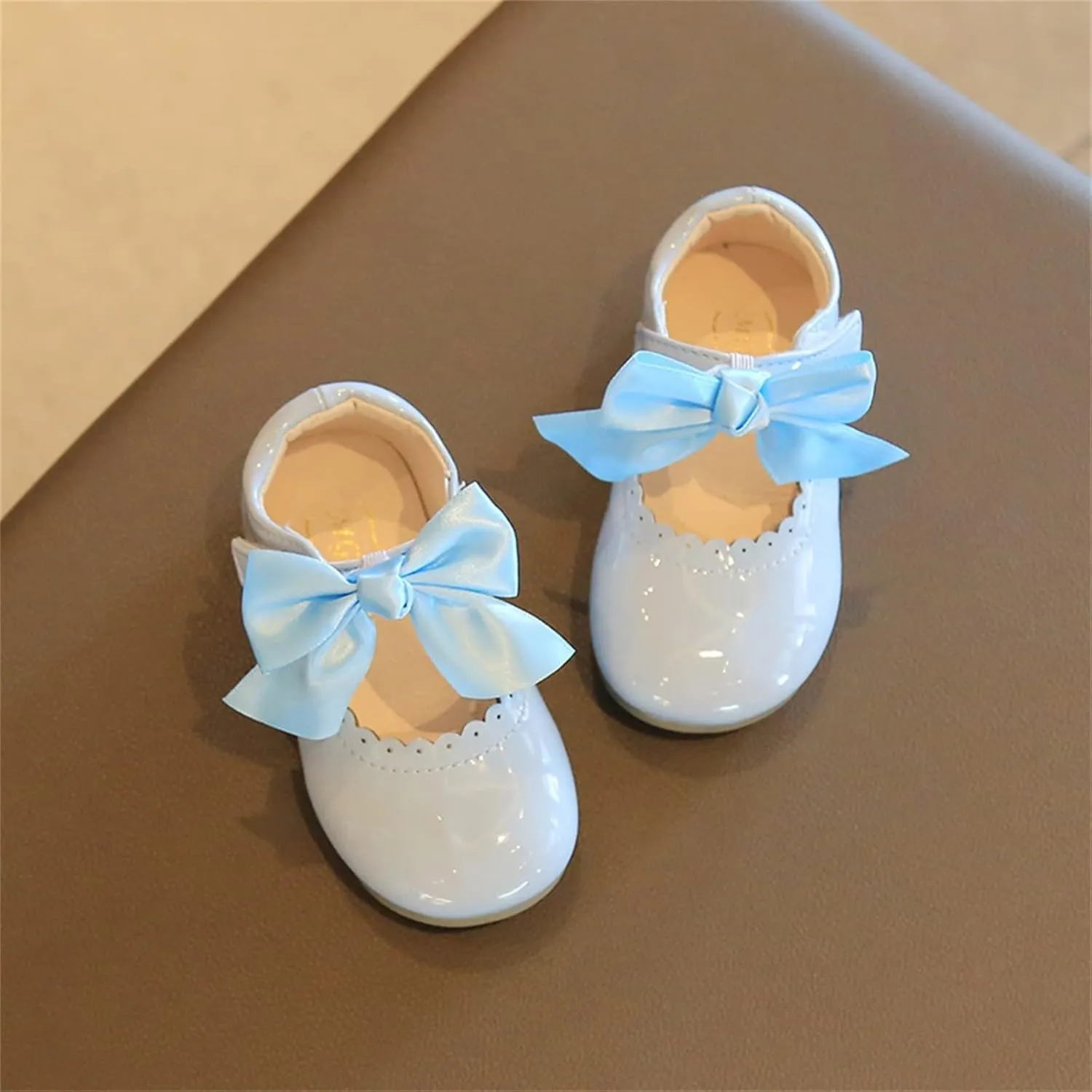 Infant Girls Wedding Dress Shoes Bow Ballet Mary Jane lats Newborn First Rain Boots for Girls Size 13 Or 1