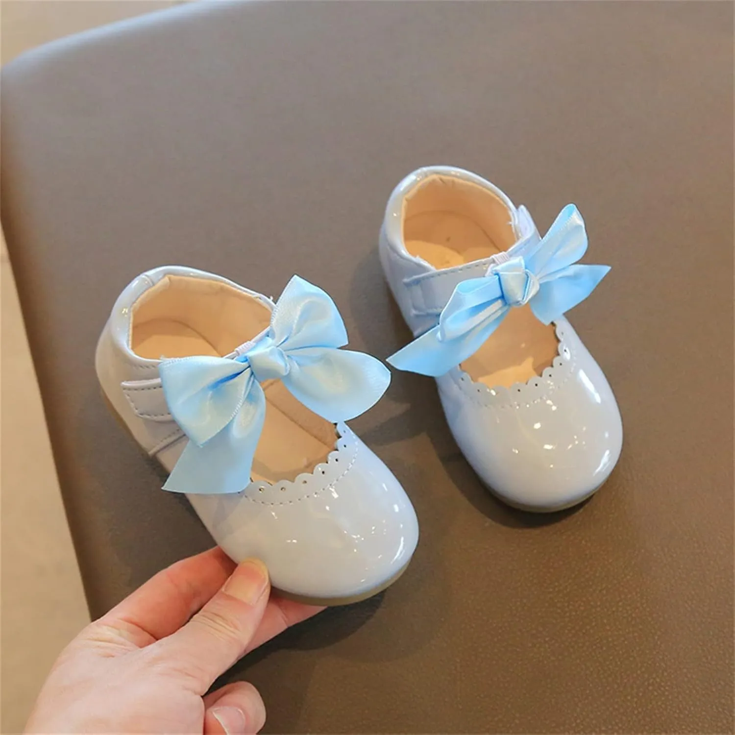 Infant Girls Wedding Dress Shoes Bow Ballet Mary Jane lats Newborn First Rain Boots for Girls Size 13 Or 1
