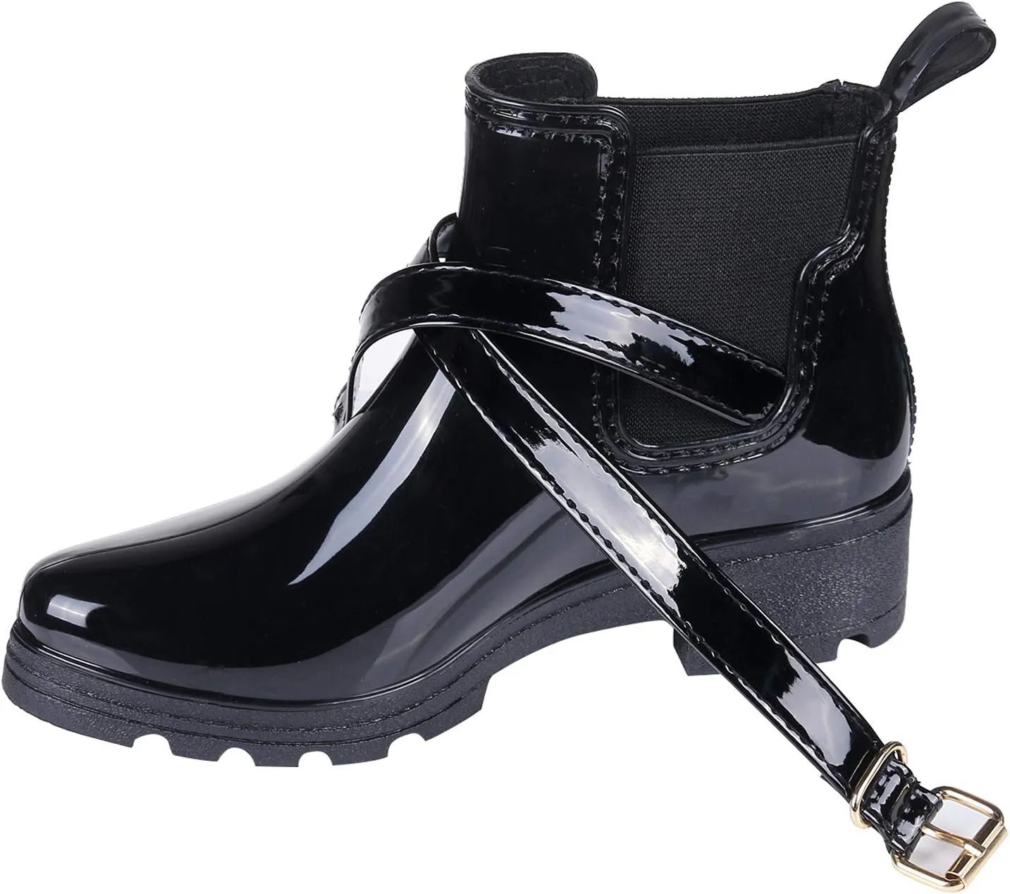 Inornever Rain Boots for Women Slip On Ankle Boots Elastic Short Chelsea Booties Platform Rain Shoes