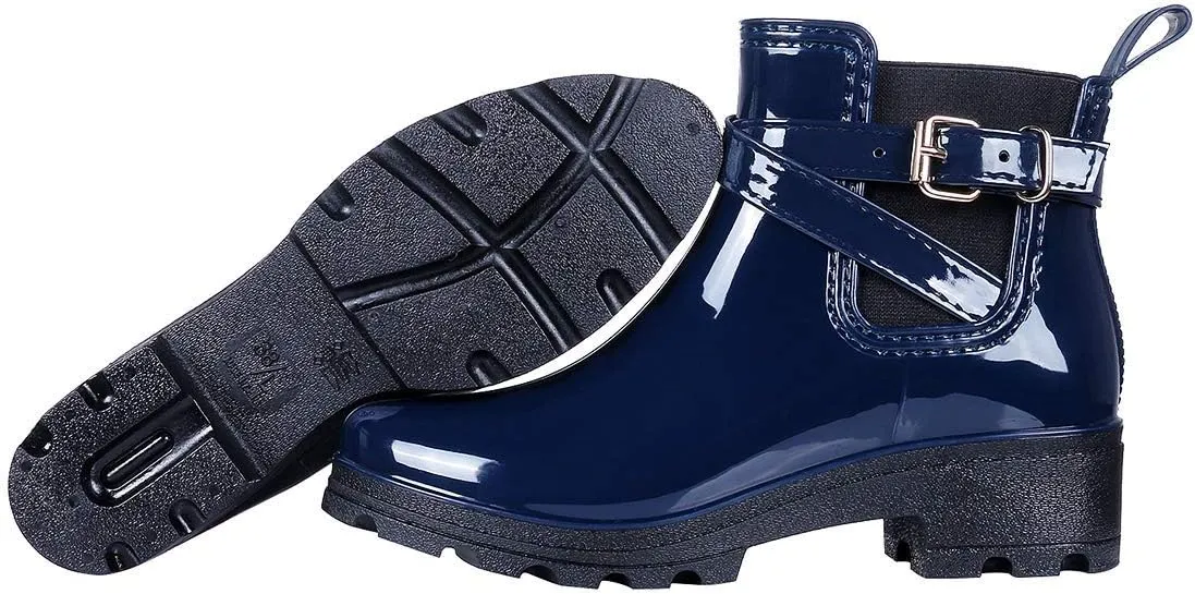 Inornever Rain Boots for Women Slip On Ankle Boots Elastic Short Chelsea Booties Platform Rain Shoes