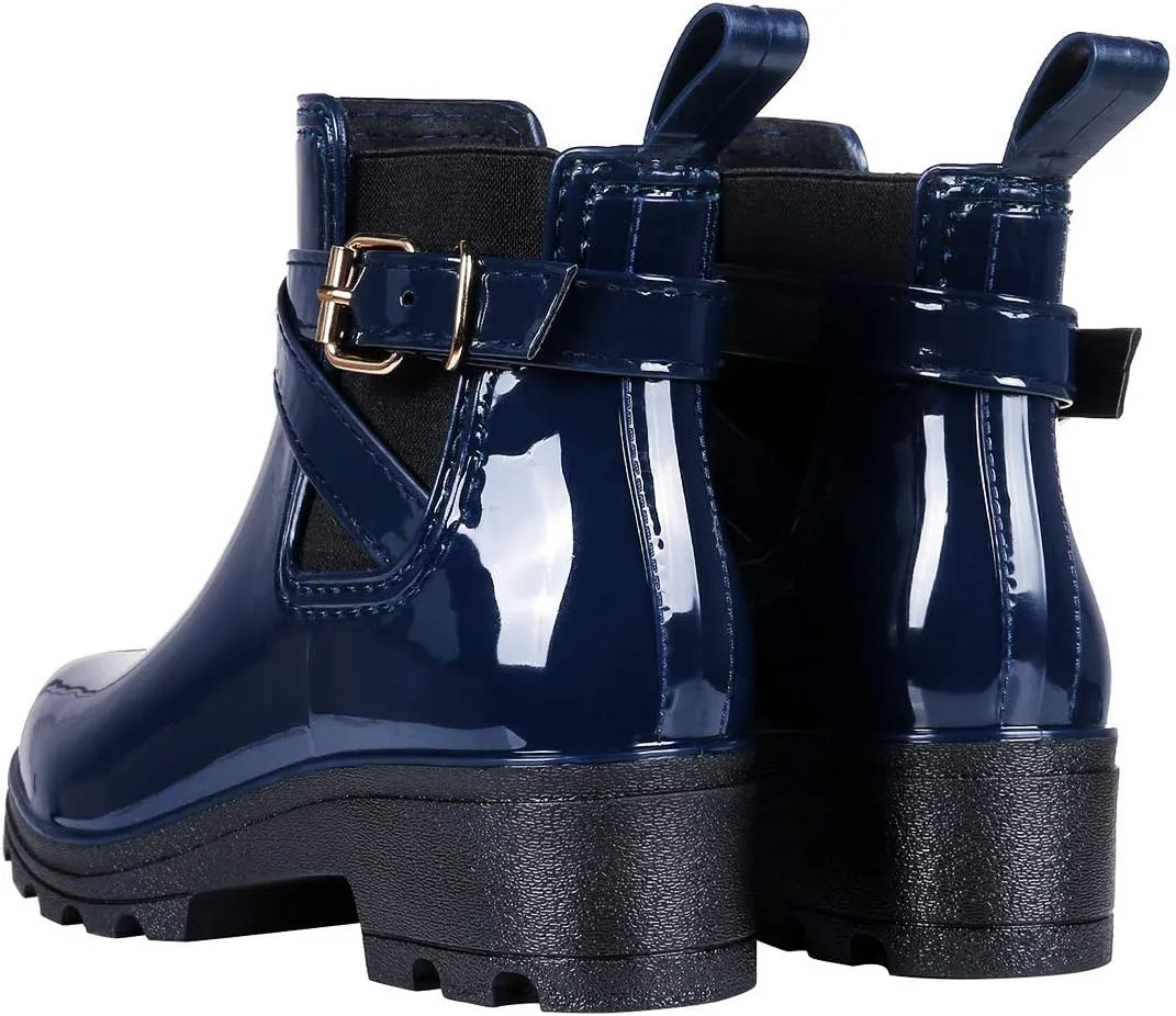 Inornever Rain Boots for Women Slip On Ankle Boots Elastic Short Chelsea Booties Platform Rain Shoes