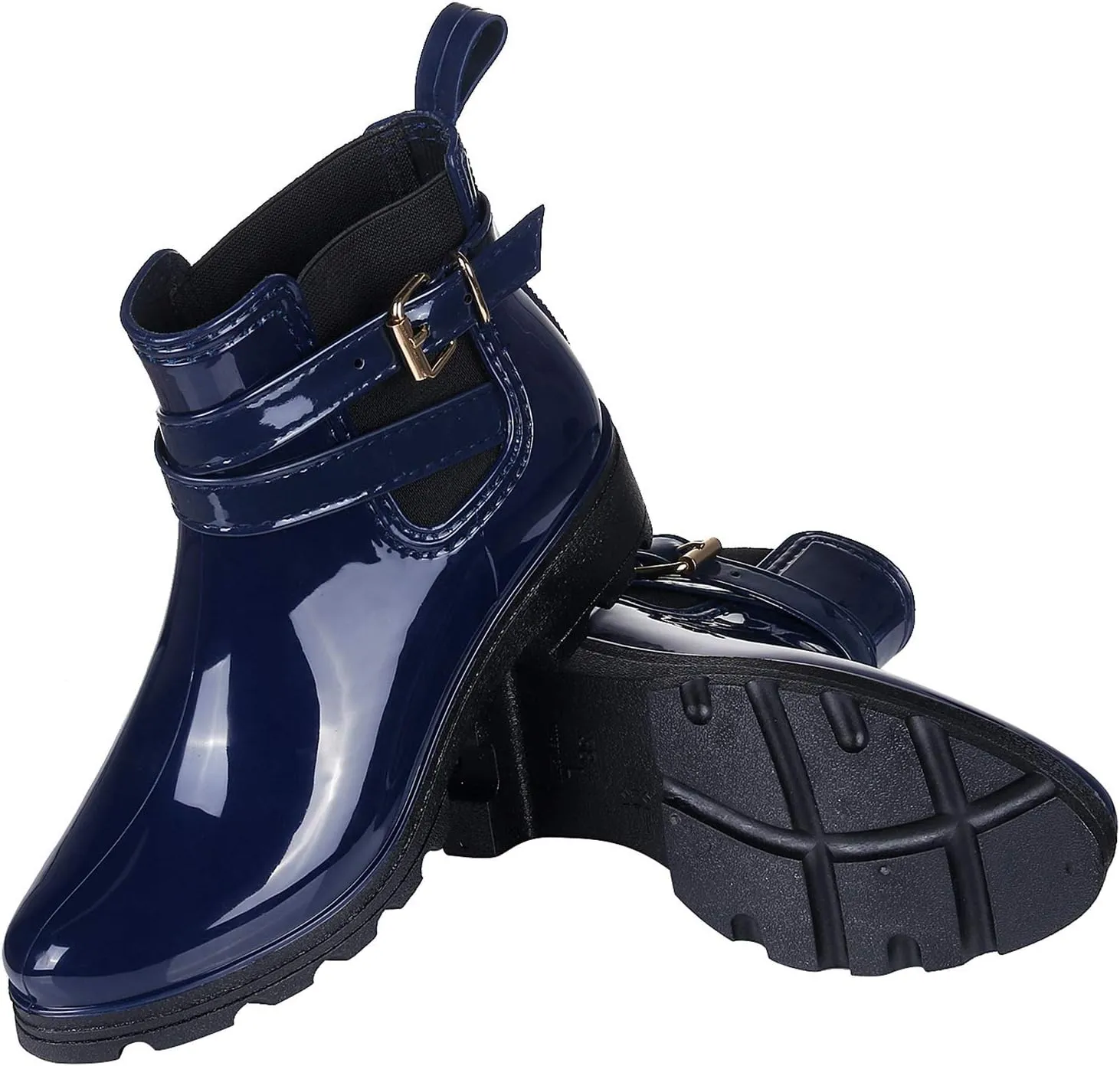Inornever Rain Boots for Women Slip On Ankle Boots Elastic Short Chelsea Booties Platform Rain Shoes