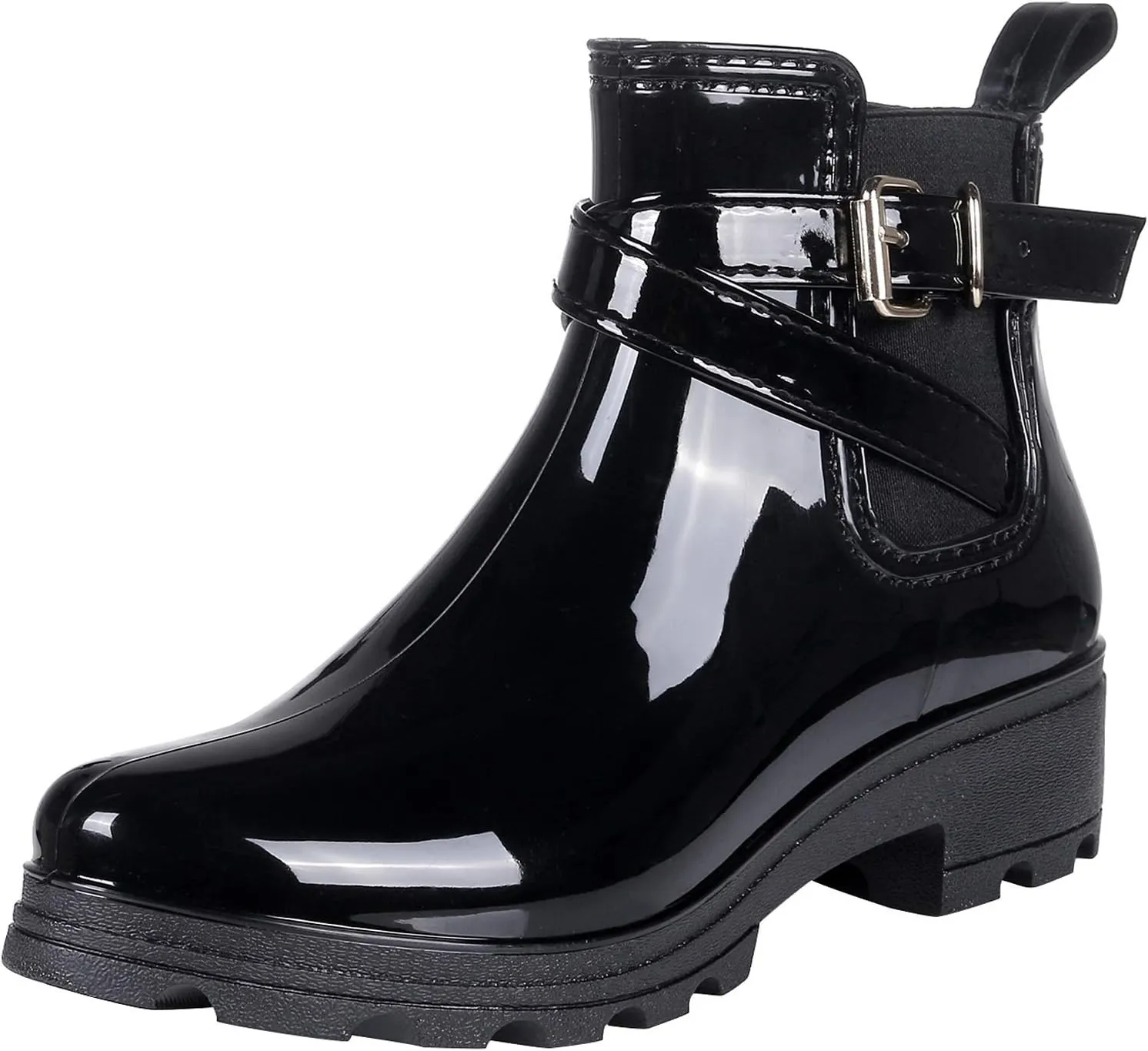 Inornever Rain Boots for Women Slip On Ankle Boots Elastic Short Chelsea Booties Platform Rain Shoes