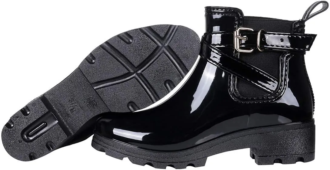 Inornever Rain Boots for Women Slip On Ankle Boots Elastic Short Chelsea Booties Platform Rain Shoes