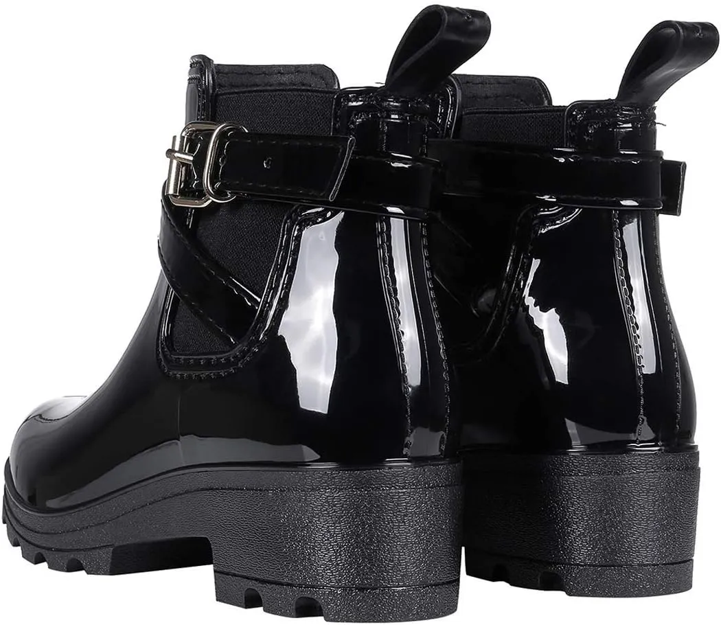 Inornever Rain Boots for Women Slip On Ankle Boots Elastic Short Chelsea Booties Platform Rain Shoes