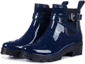 Inornever Rain Boots for Women Slip On Ankle Boots Elastic Short Chelsea Booties Platform Rain Shoes
