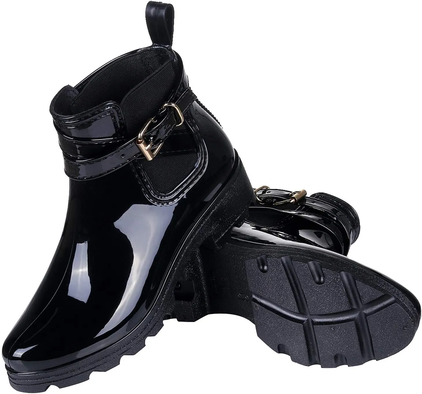 Inornever Rain Boots for Women Slip On Ankle Boots Elastic Short Chelsea Booties Platform Rain Shoes