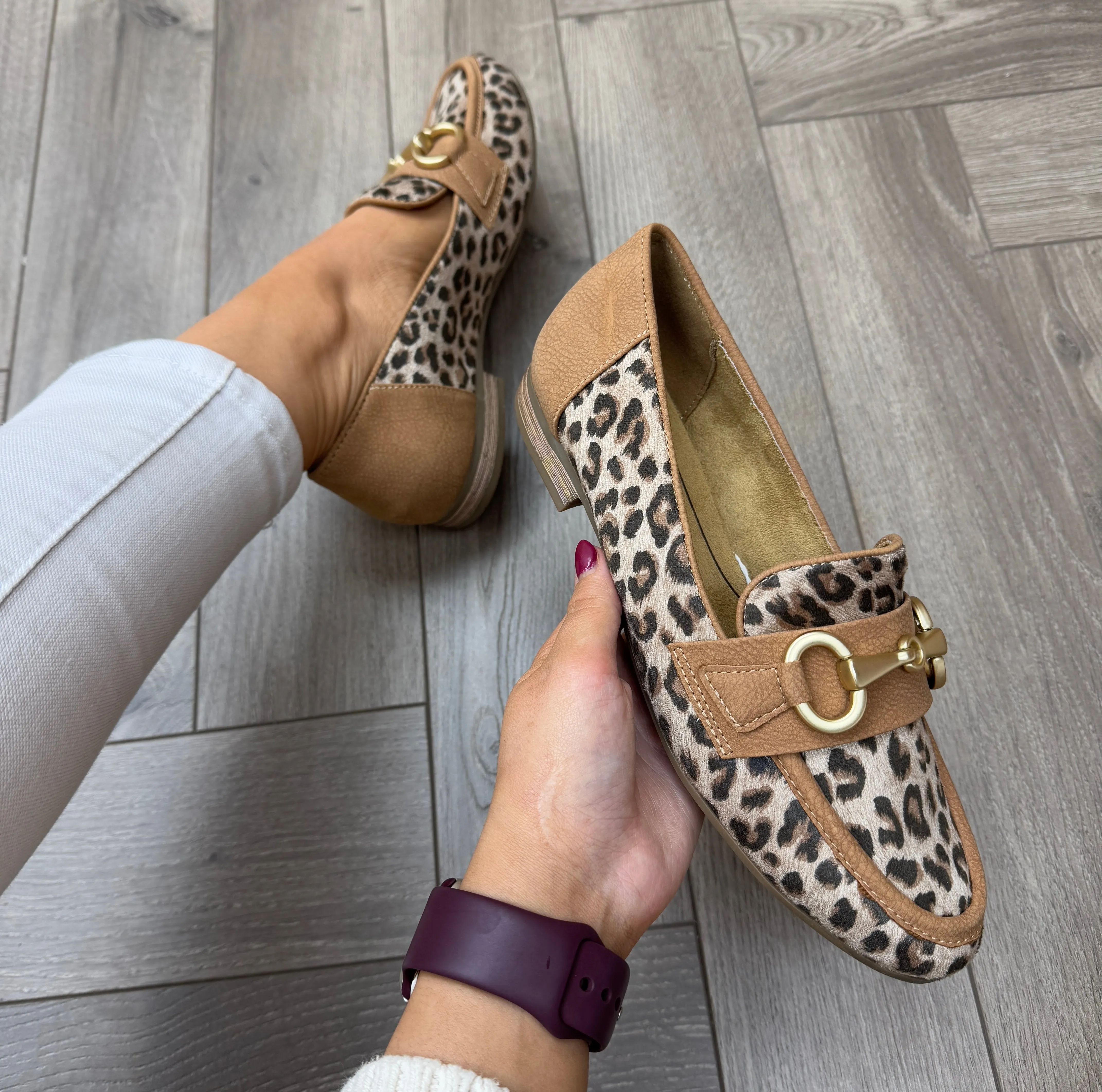 Jana (SS25) Leopard Print Loafer with Gold Buckle 24265 - Leopard (J2)