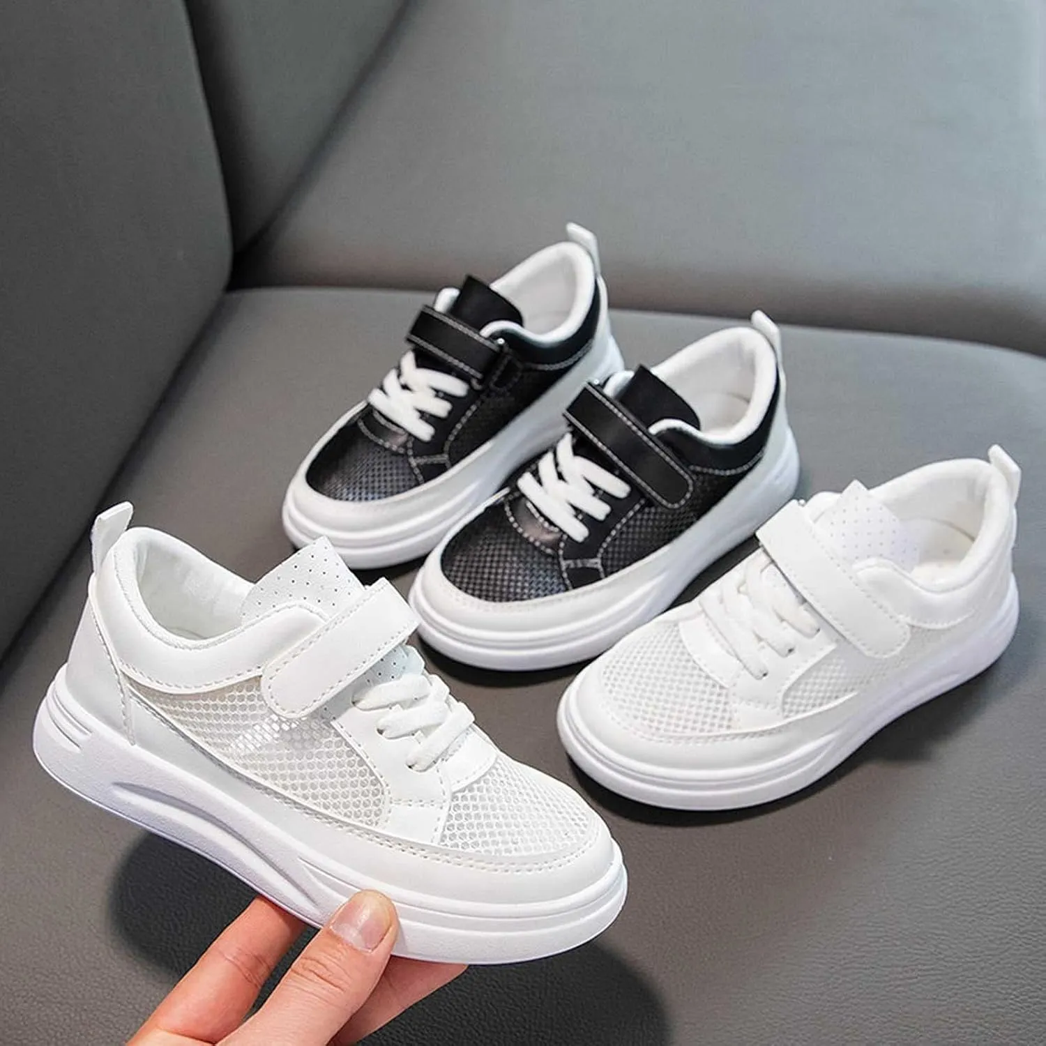 Kids Slip On Walking Shoes for Boys Girls Mesh Hollow Lightweight Breathable Wide Toe Sneakers Athletic Shews for Girls
