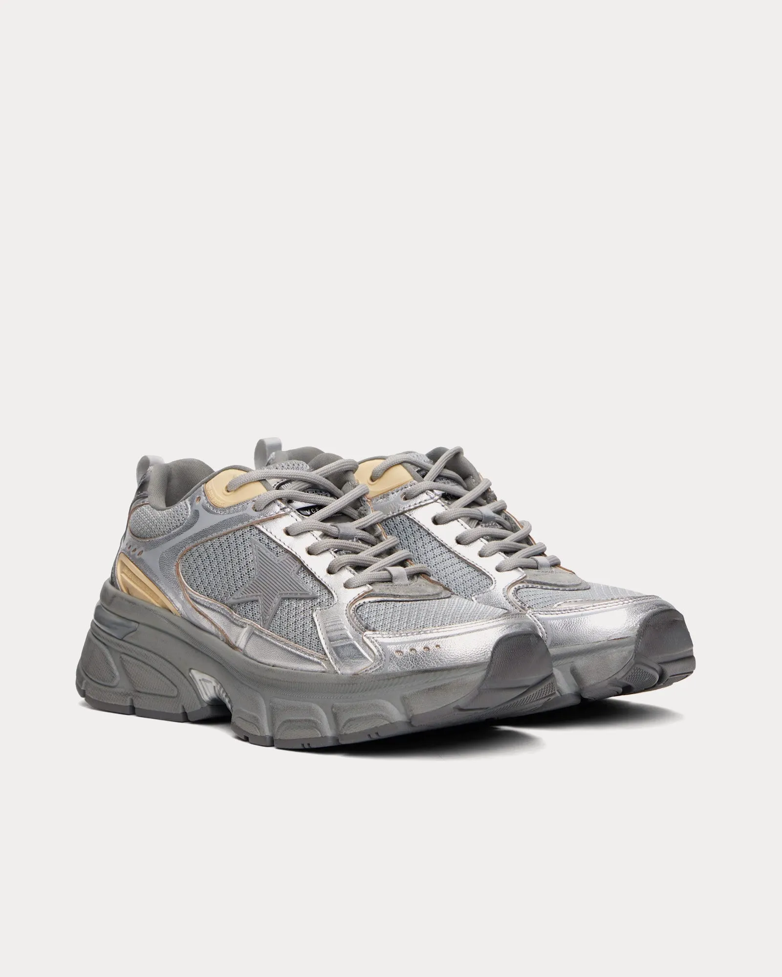 Lightstar Leather & Mesh Silver Low Top Sneakers