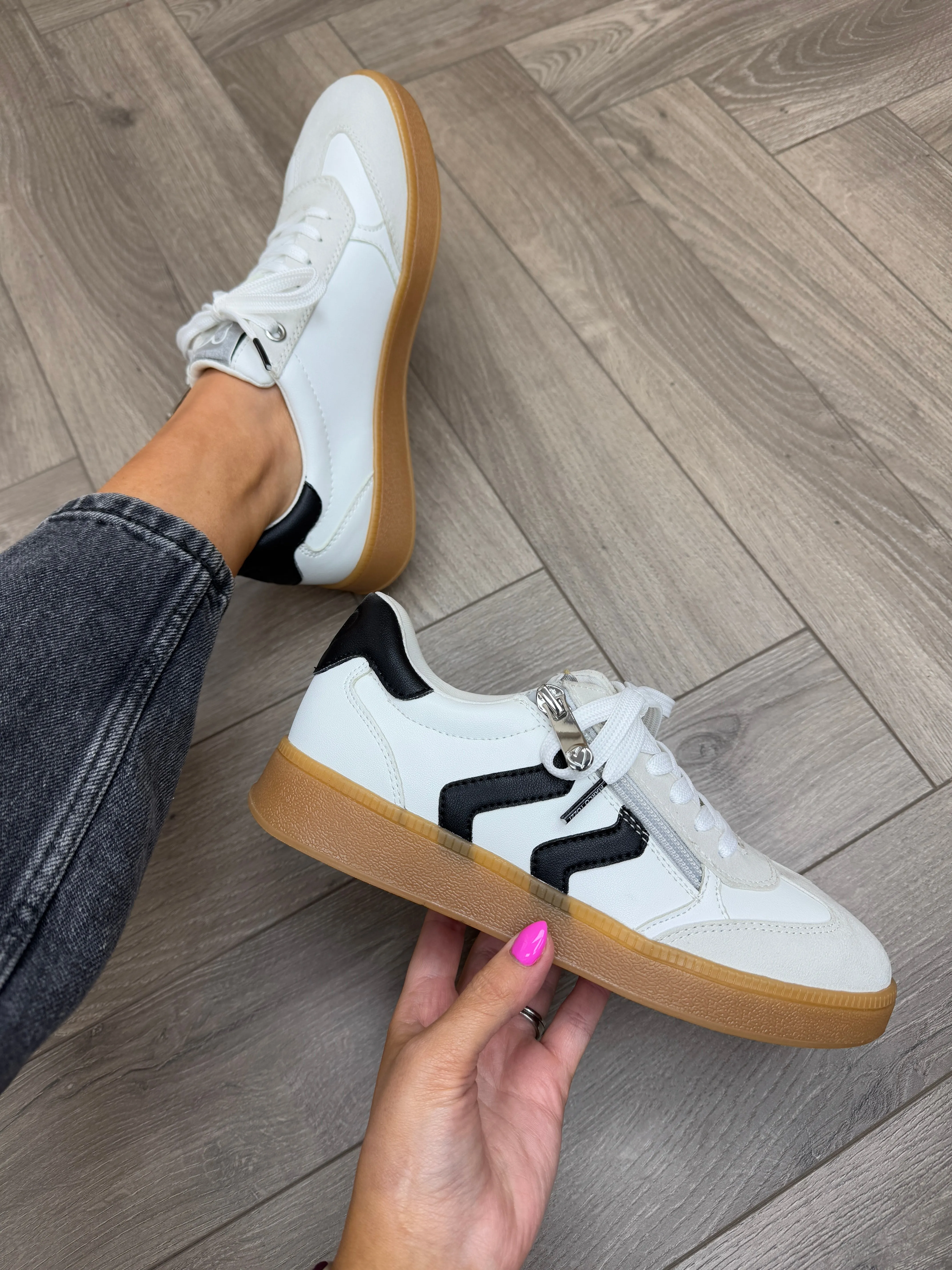 Marco Tozzi (SS25) Gum Sole Trainer with Black Side Stripes 23739 - White/Black (M25)