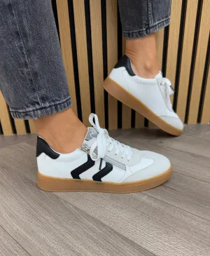 Marco Tozzi (SS25) Gum Sole Trainer with Black Side Stripes 23739 - White/Black (M25)