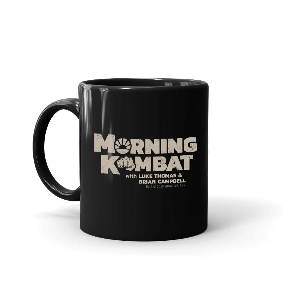 Morning Kombat Logo with Names Black Mug