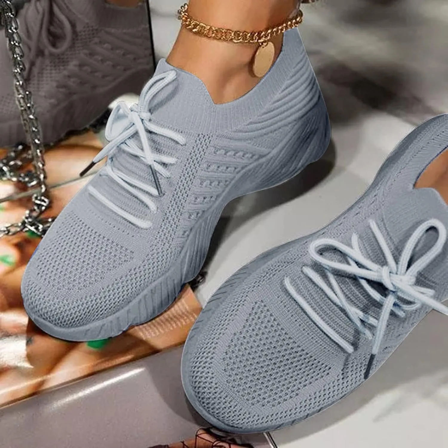 Orthopedic Shoes for Women Slip On Comfort Knit Walking Shoes Lightweight Breathable Running Tennis Athletic Gym Workout Non Slip Athletic Fashion Sneakers Casual
