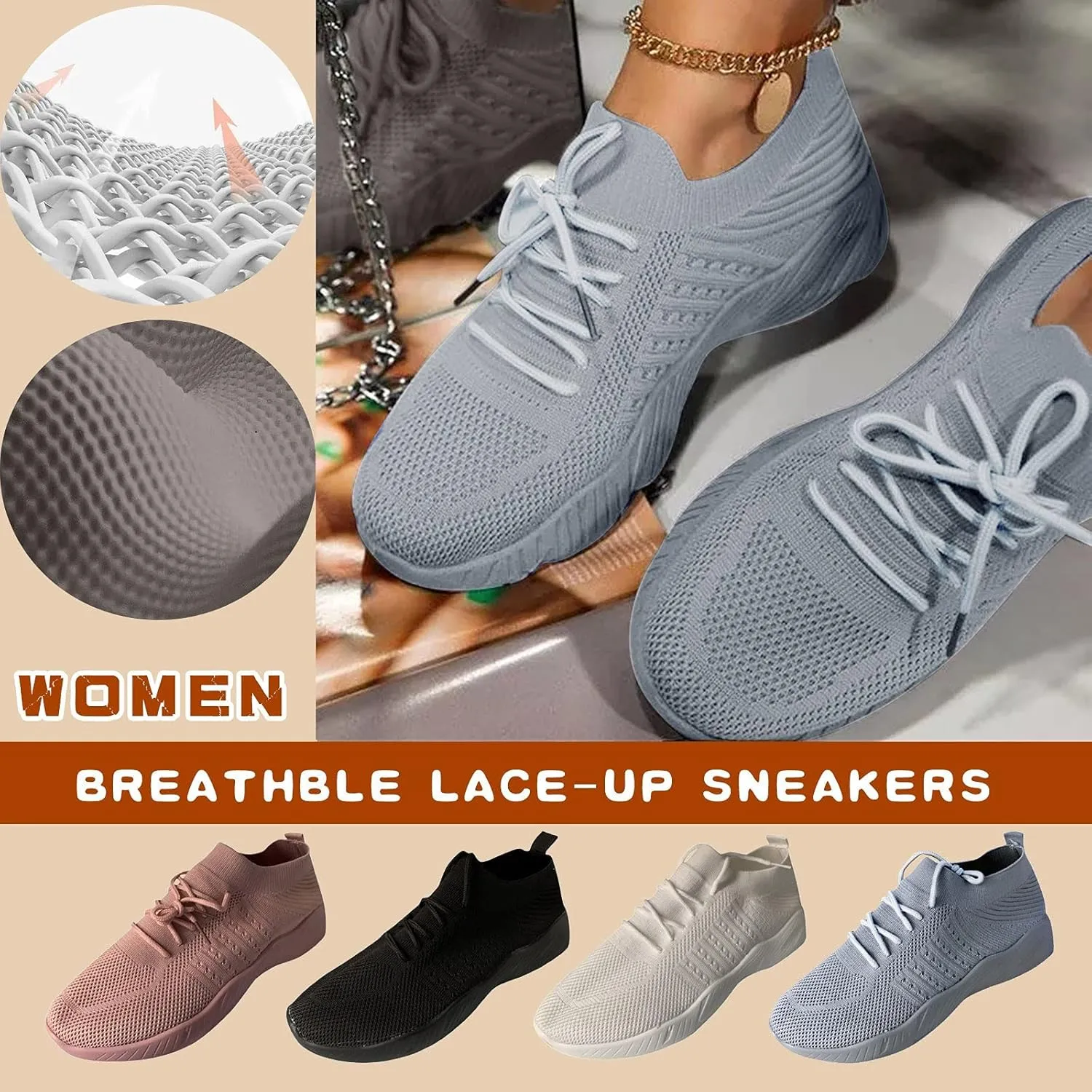Orthopedic Shoes for Women Slip On Comfort Knit Walking Shoes Lightweight Breathable Running Tennis Athletic Gym Workout Non Slip Athletic Fashion Sneakers Casual