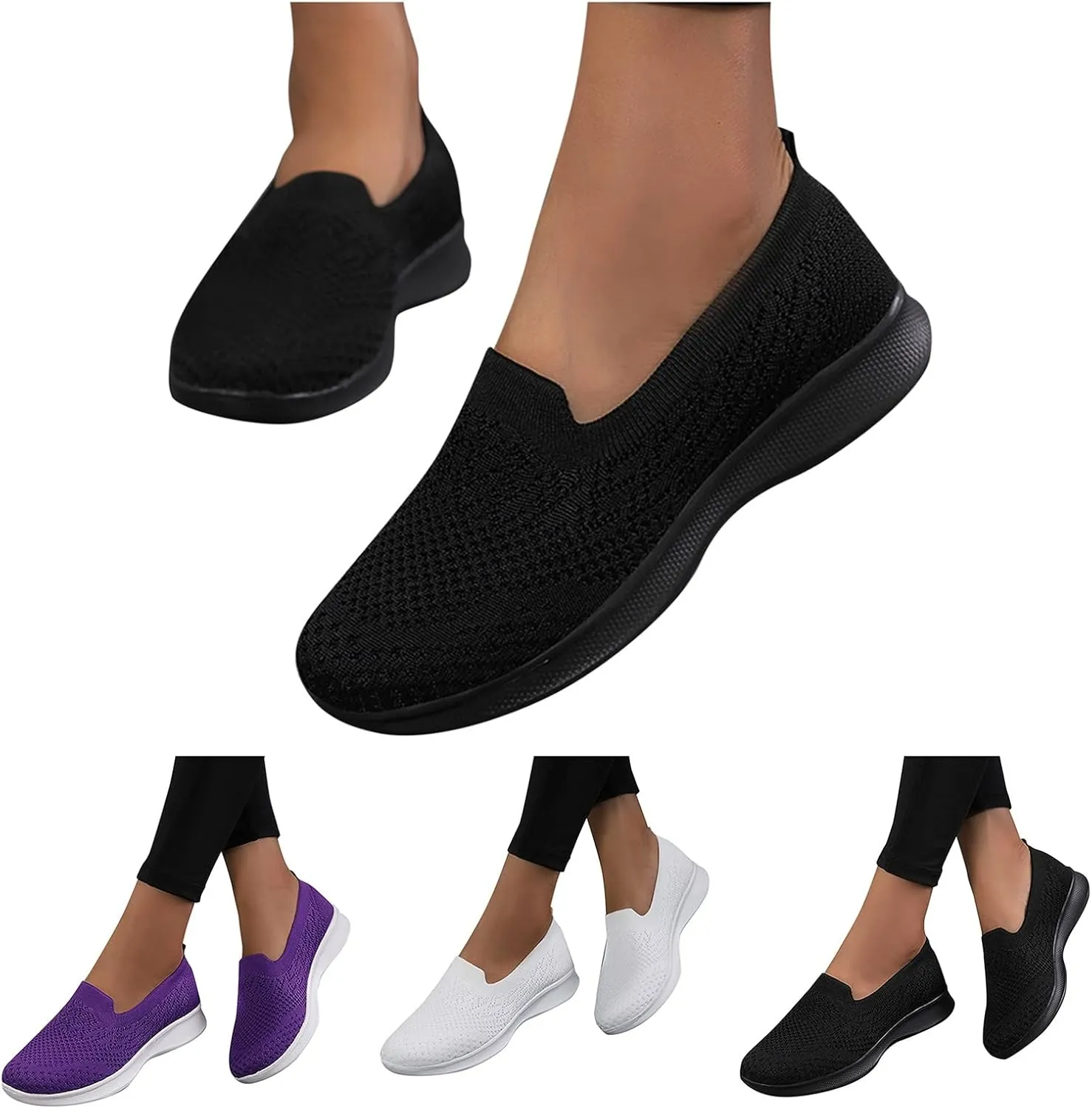 Orthopedic Shoes for Women Slip On Comfort Knit Walking Shoes Lightweight Breathable Running Tennis Athletic Gym Workout Non Slip Athletic Fashion Sneakers Casual