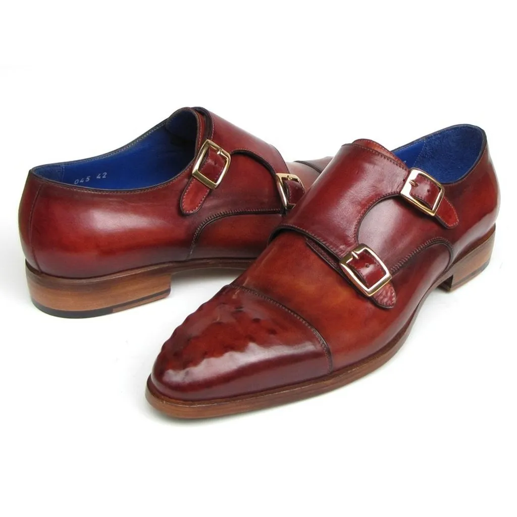 Paul Parkman Men's Double Monkstrap Burgundy Leather (ID#047-BUR)