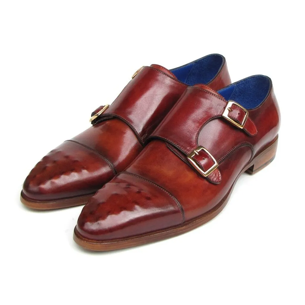 Paul Parkman Men's Double Monkstrap Burgundy Leather (ID#047-BUR)