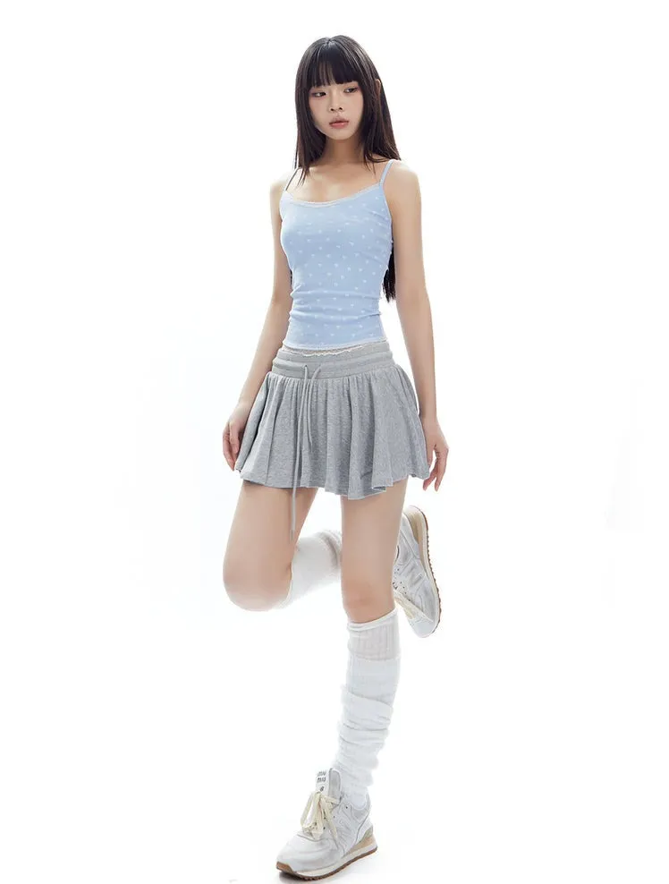 Pleated Jersey Mini Skirt with Drawstring Waist