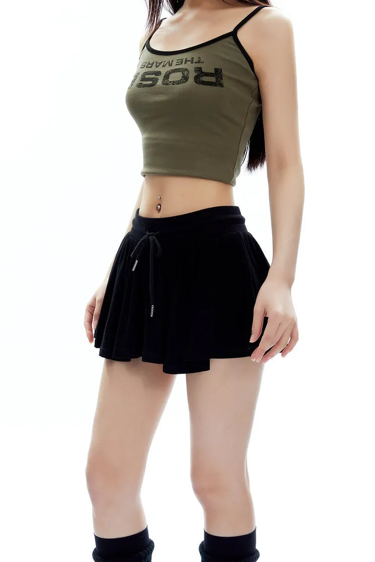 Pleated Jersey Mini Skirt with Drawstring Waist