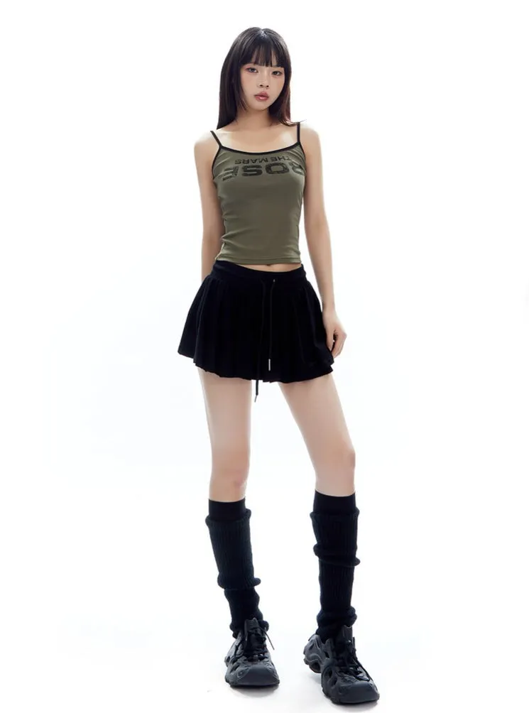 Pleated Jersey Mini Skirt with Drawstring Waist