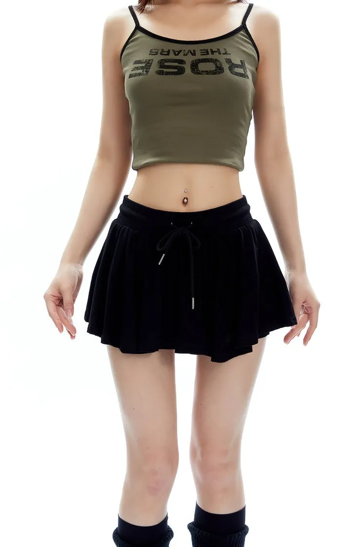 Pleated Jersey Mini Skirt with Drawstring Waist
