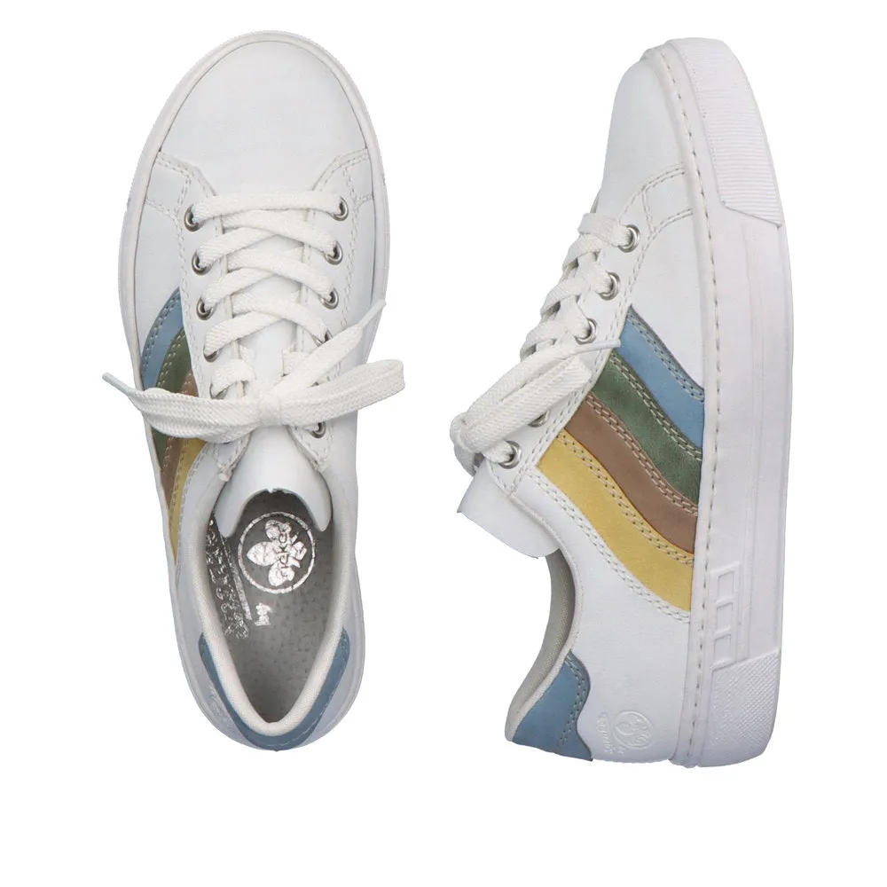 Rieker L8802-80 Enya Ladies White Multi Lace Up Shoes