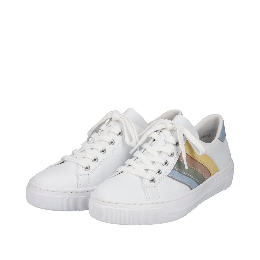 Rieker L8802-80 Enya Ladies White Multi Lace Up Shoes