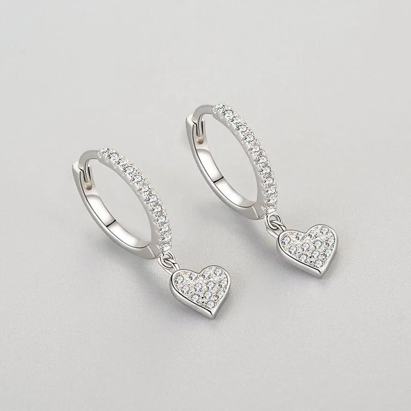 S925 Sterling Silver Heart-shaped Ear Clip Female Refined Rhinestone Love