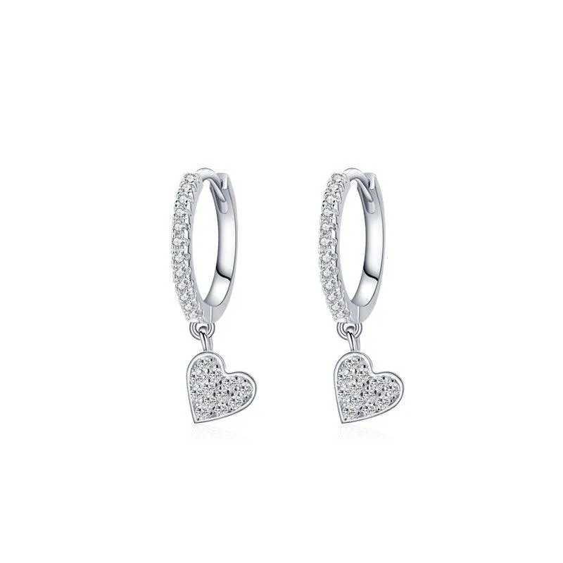 S925 Sterling Silver Heart-shaped Ear Clip Female Refined Rhinestone Love
