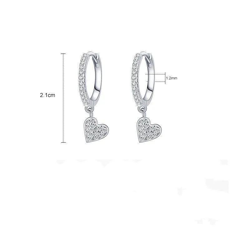 S925 Sterling Silver Heart-shaped Ear Clip Female Refined Rhinestone Love