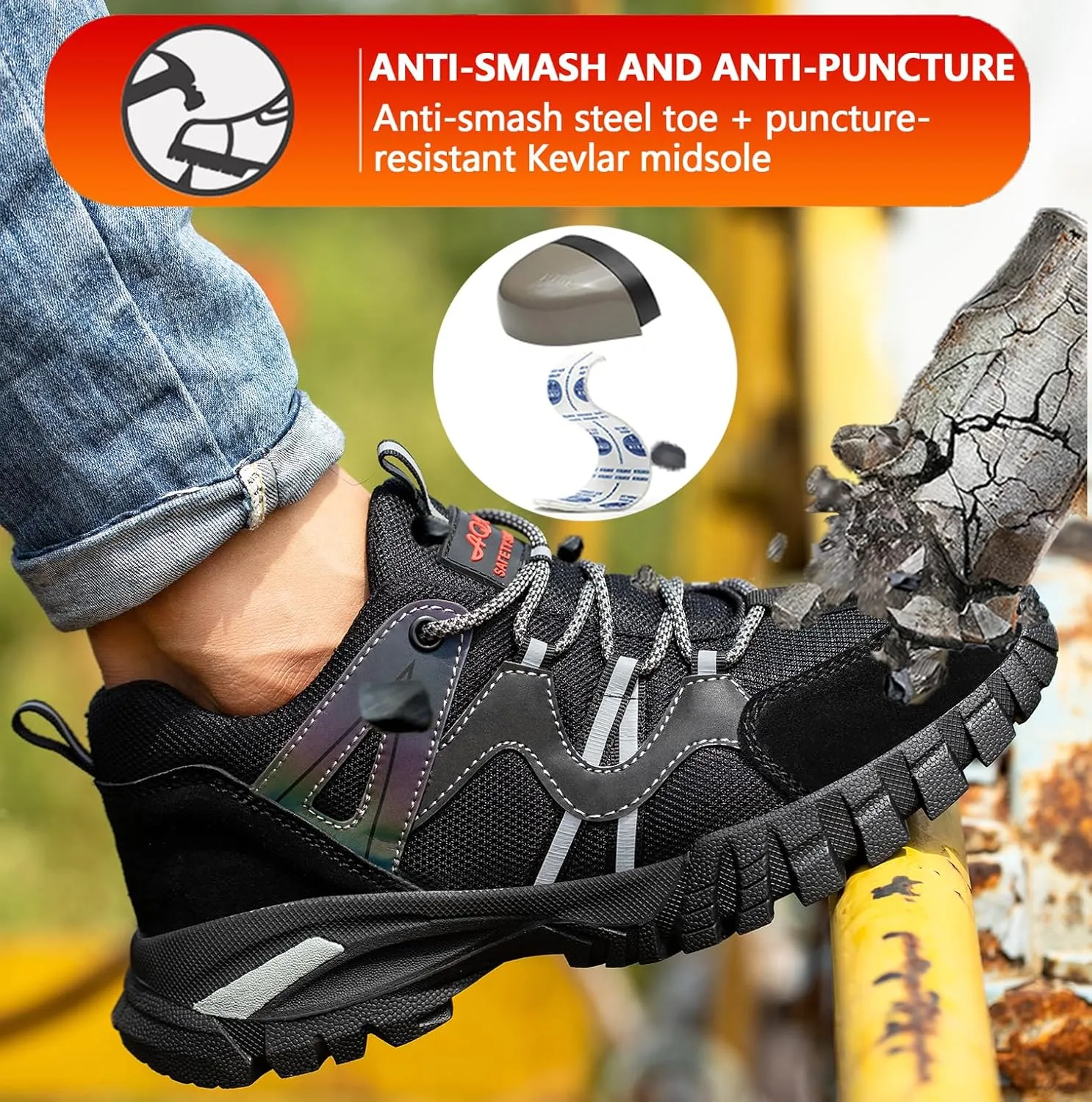 Safety Shoes Steel Toe Cap Shoes for Men Lightweight Work Boots Non Slip Construction Puncture Proof Shoes