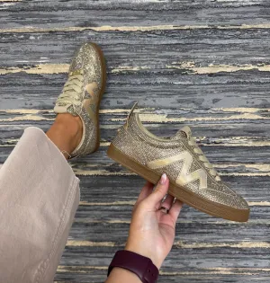 Steve Madden (SM19) Diamanté Gum Sole Trainer with Holographic Logo ‘Degree-R’ - Rose Gold