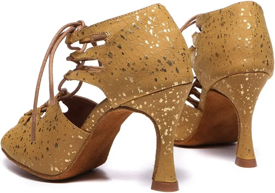 SWDZM Women Open Toe Latin Dance Boots Ballroom Salsa Performance Practice Lace-up Ankle Dance Shoes,Model L552