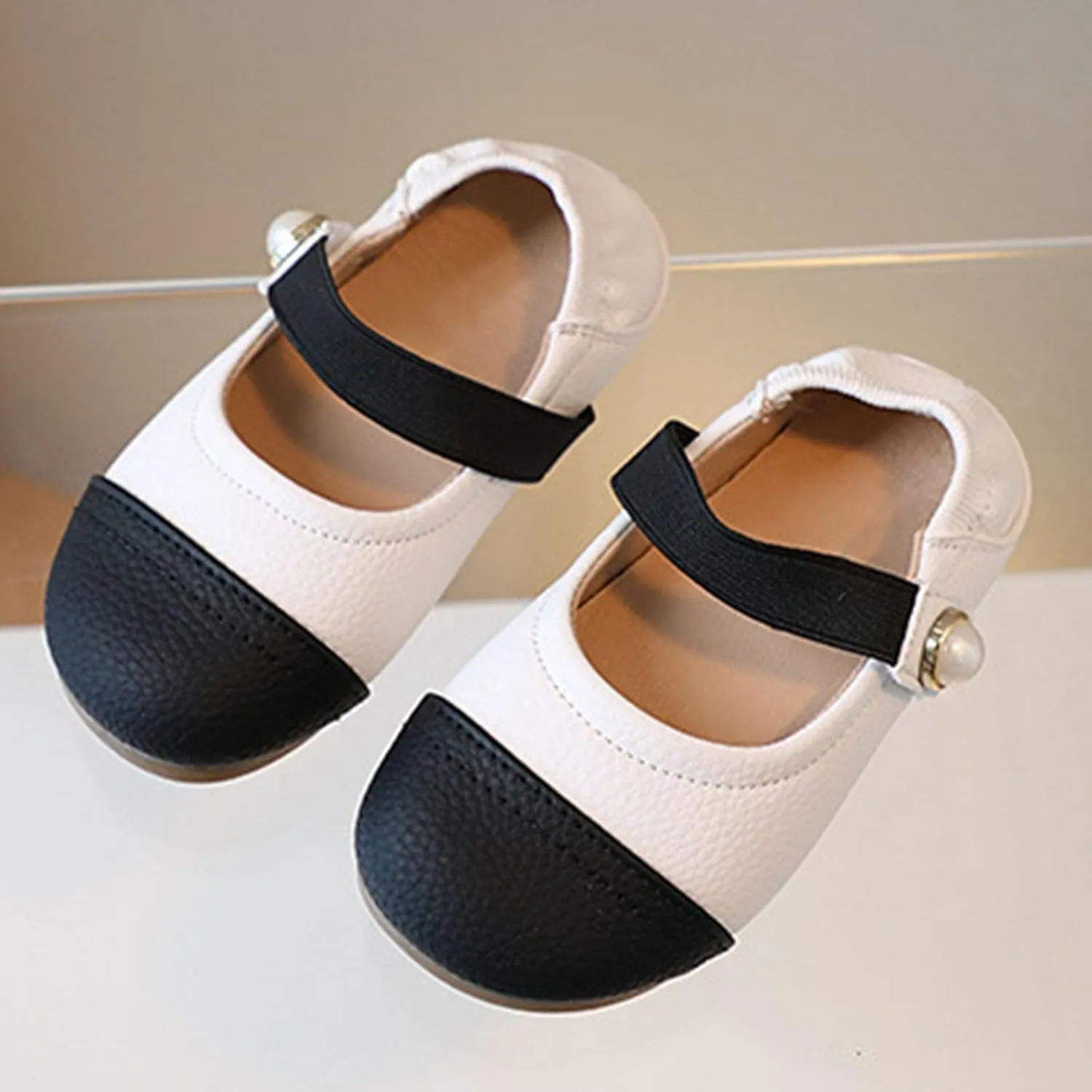 Toddler Girls Dress Pu Shoes Color Block Mary Jane Ballet Flats Flower Infant Kids School Party Wedding Shoes