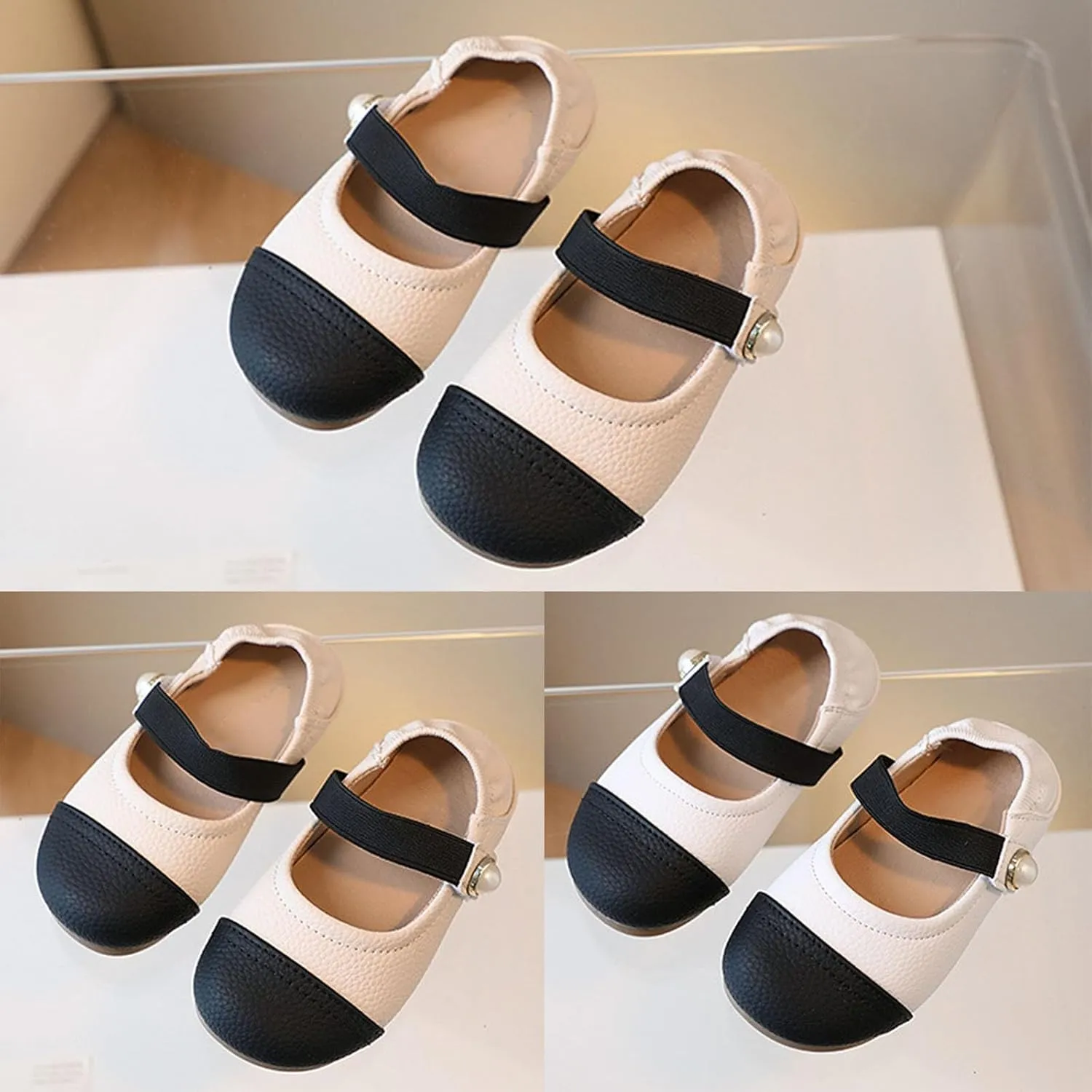 Toddler Girls Dress Pu Shoes Color Block Mary Jane Ballet Flats Flower Infant Kids School Party Wedding Shoes