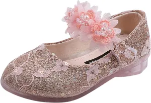 Toddler Girls Dress Shoes Flower Girl Shoes Ankle Strap Ballet Flat Pearls Mary Jane Wedding Party Flower Toddler Shoes
