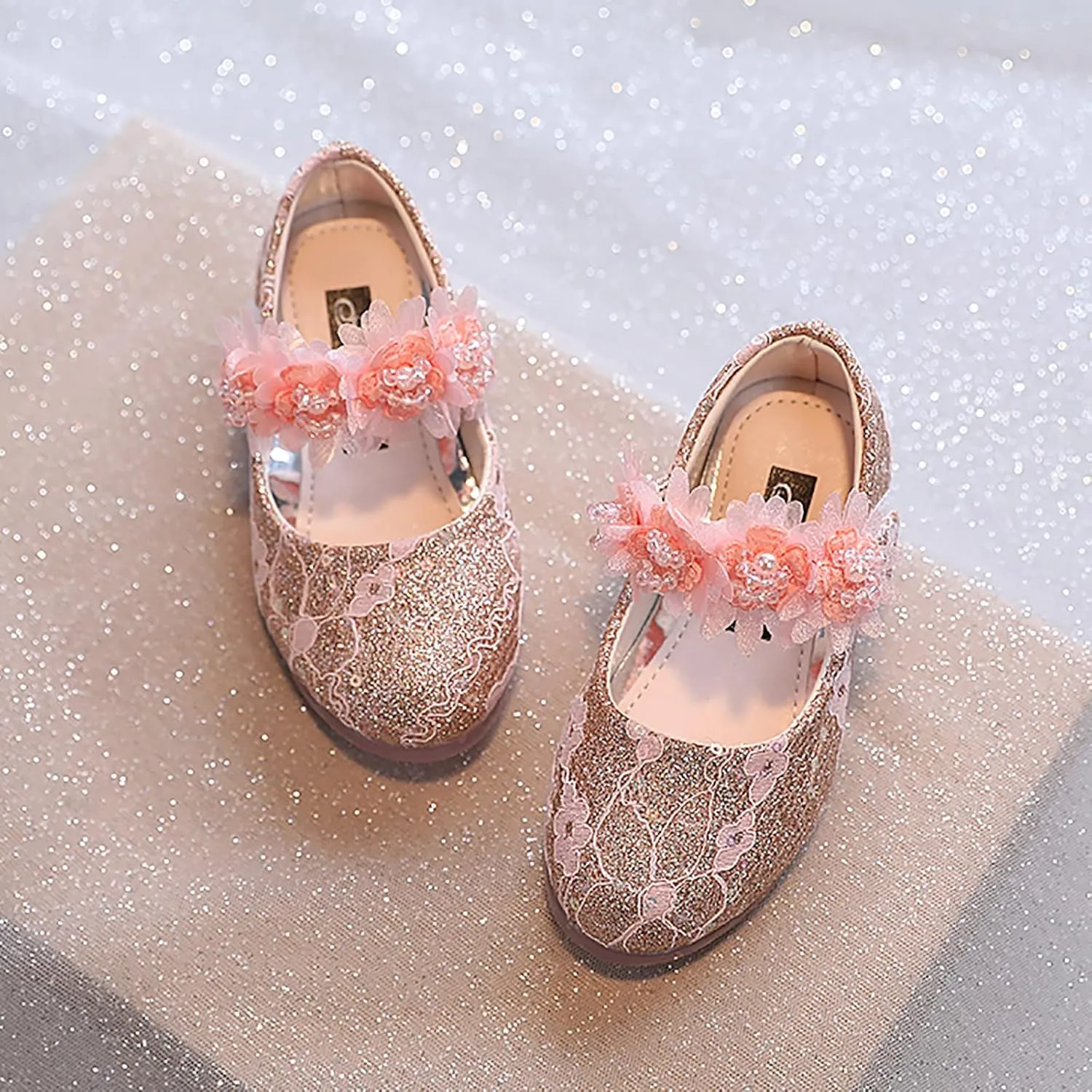 Toddler Girls Dress Shoes Flower Girl Shoes Ankle Strap Ballet Flat Pearls Mary Jane Wedding Party Flower Toddler Shoes