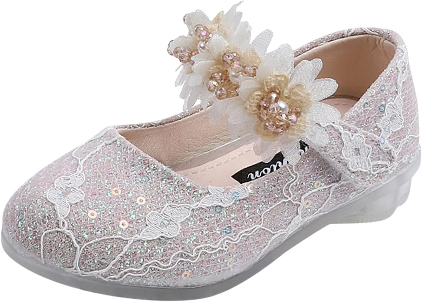 Toddler Girls Dress Shoes Flower Girl Shoes Ankle Strap Ballet Flat Pearls Mary Jane Wedding Party Flower Toddler Shoes