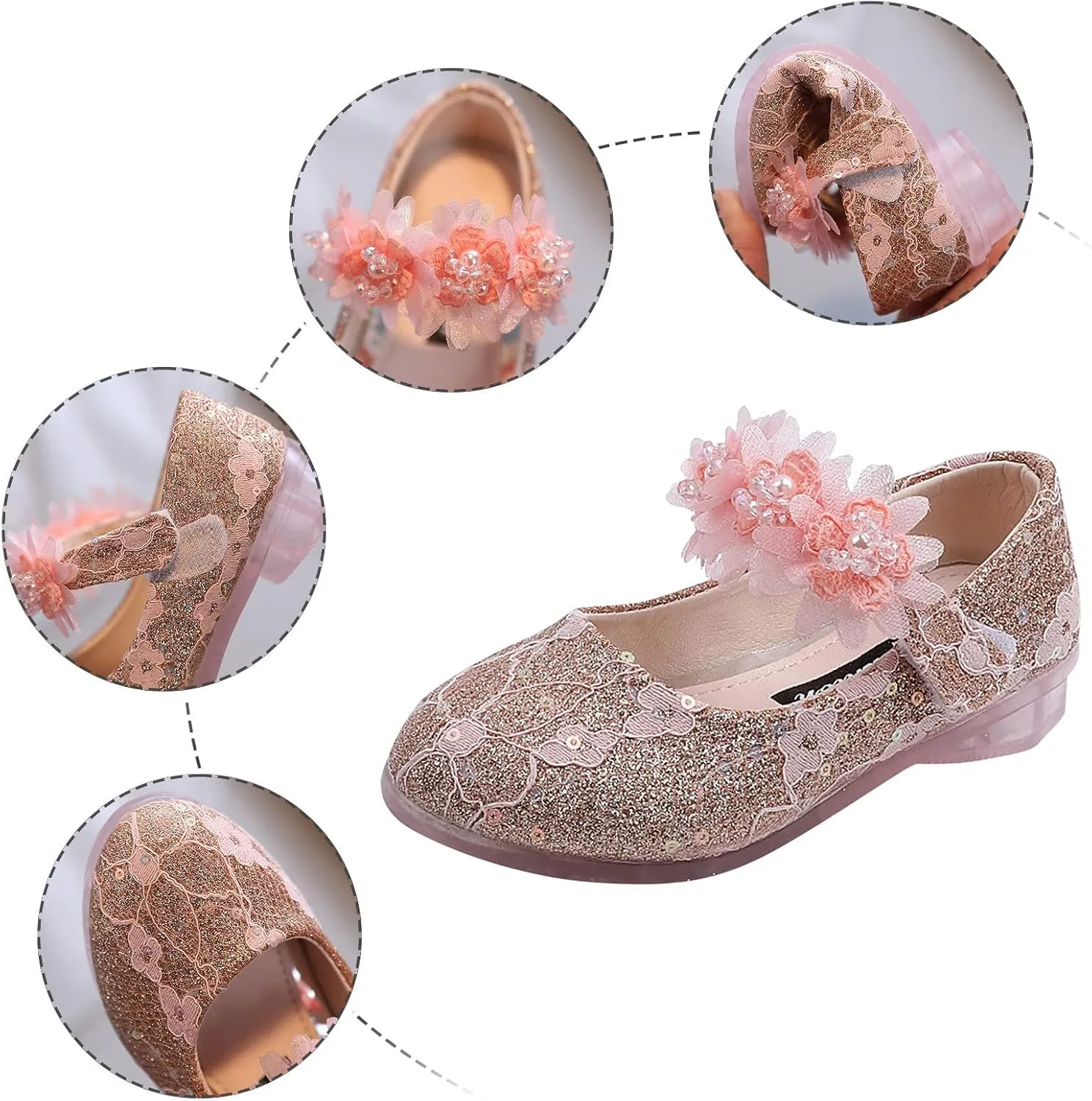 Toddler Girls Dress Shoes Flower Girl Shoes Ankle Strap Ballet Flat Pearls Mary Jane Wedding Party Flower Toddler Shoes